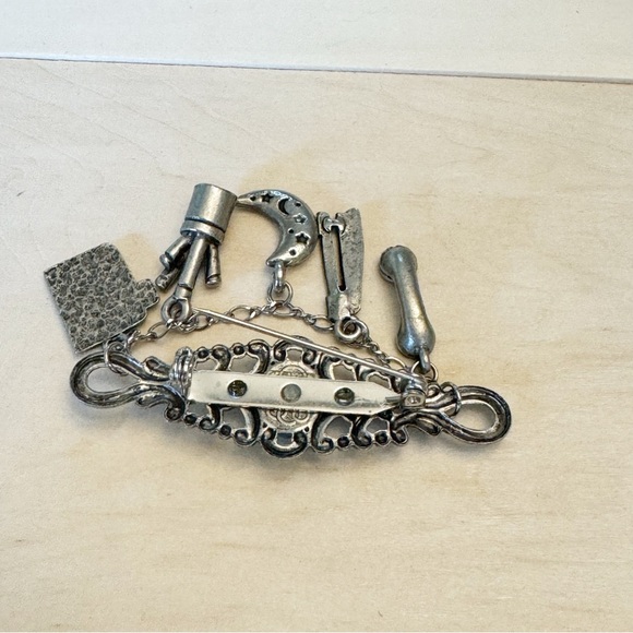 Vintage Faux Turquoise Silver Tone Office Charm Brooch Pin - Picture 4 of 8